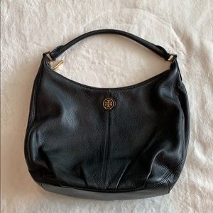 Tory Burch black leather, bucket-style purse.